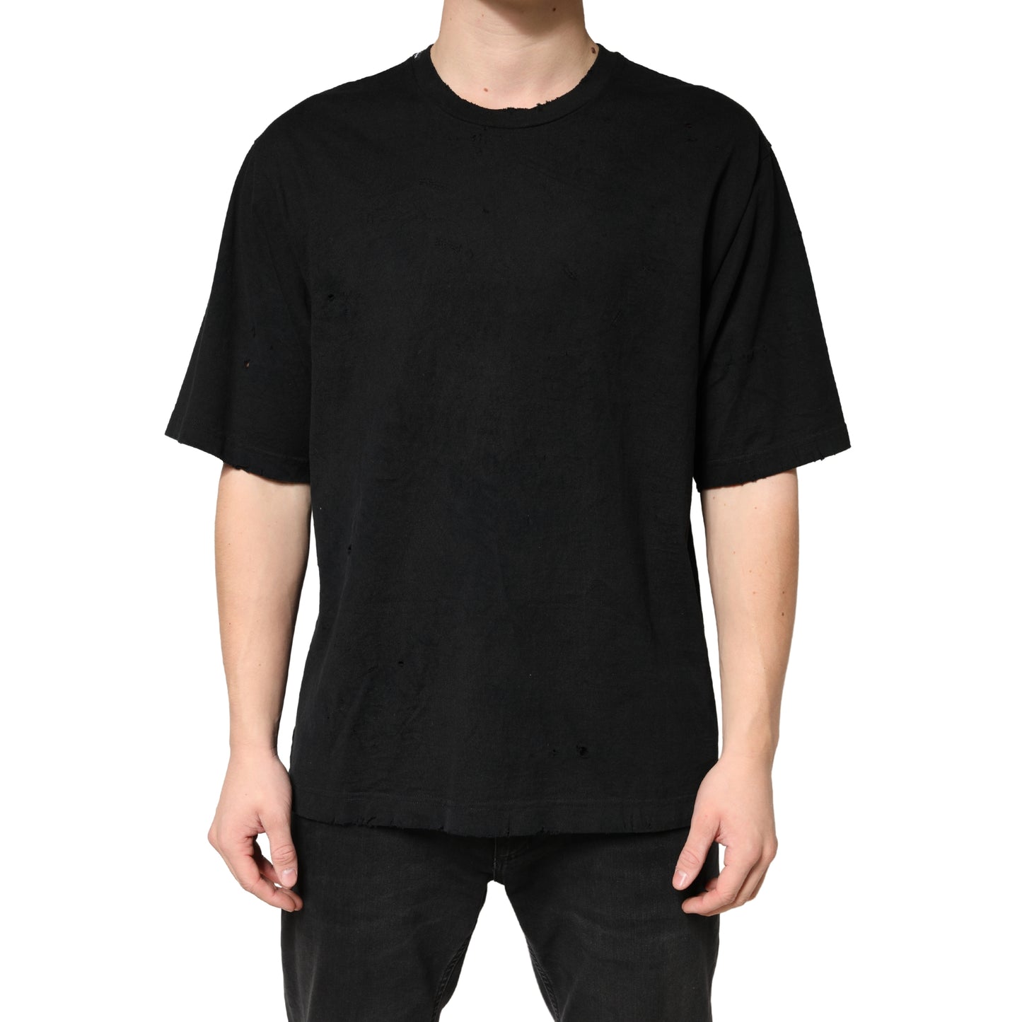 Black Cotton Crewneck Short Sleeve T-Shirt