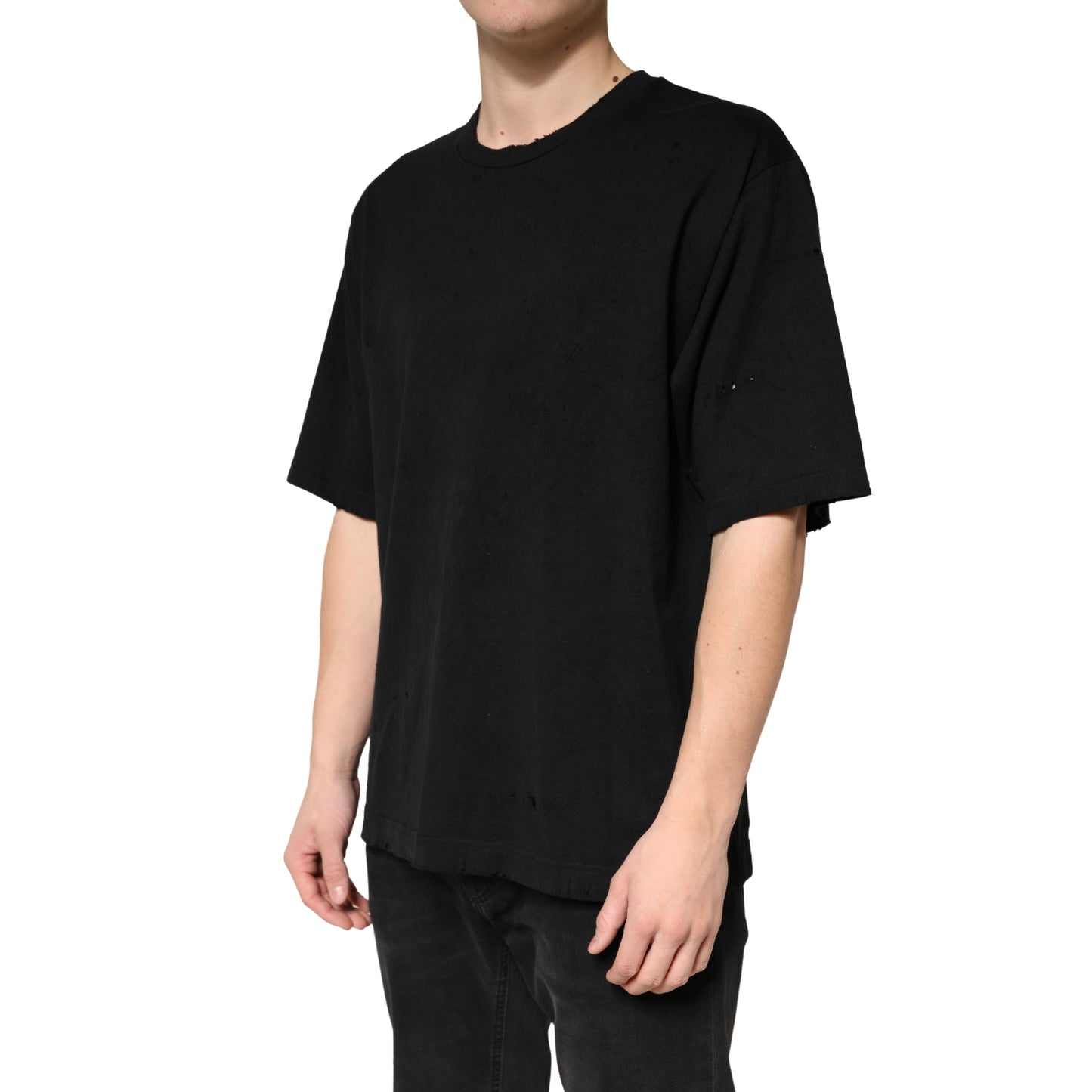 Black Cotton Crewneck Short Sleeve T-Shirt