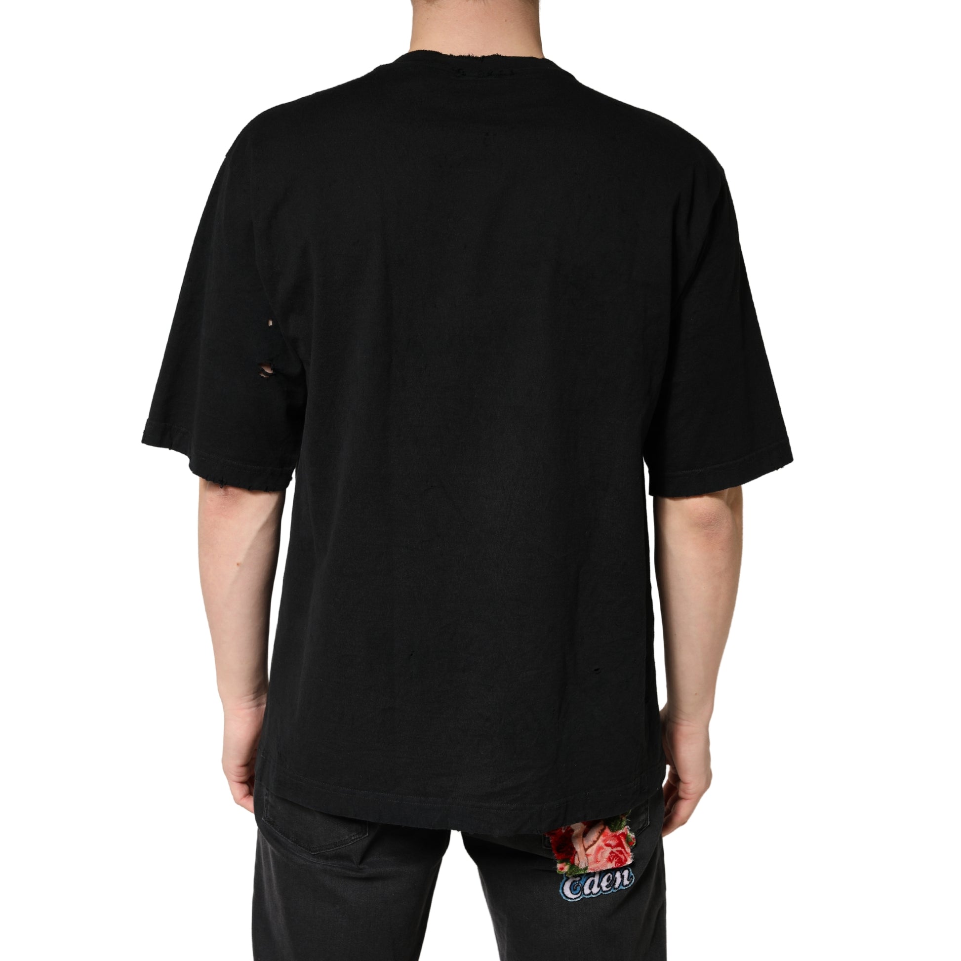 Black Cotton Crewneck Short Sleeve T-Shirt