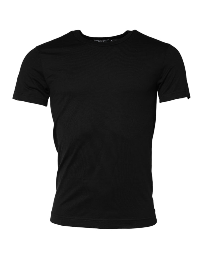 Black Cotton Crewneck Short Sleeves T-shirt-Dolce & Gabbana-LabelTerrace.com