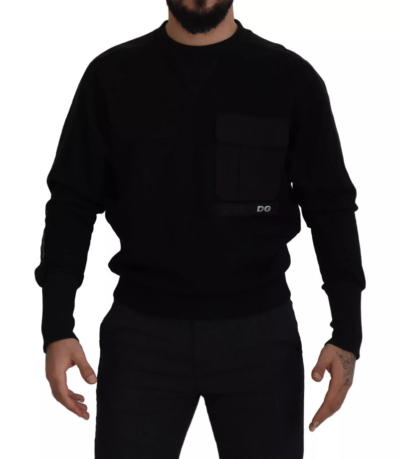 Black Cotton Crewneck Sweatshirt Sweater-Dolce & Gabbana-LabelTerrace.com