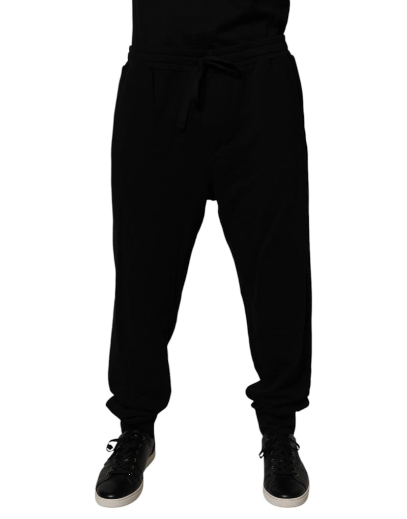 Black Cotton Crown Logo Jogger Pants-Dolce & Gabbana-LabelTerrace.com
