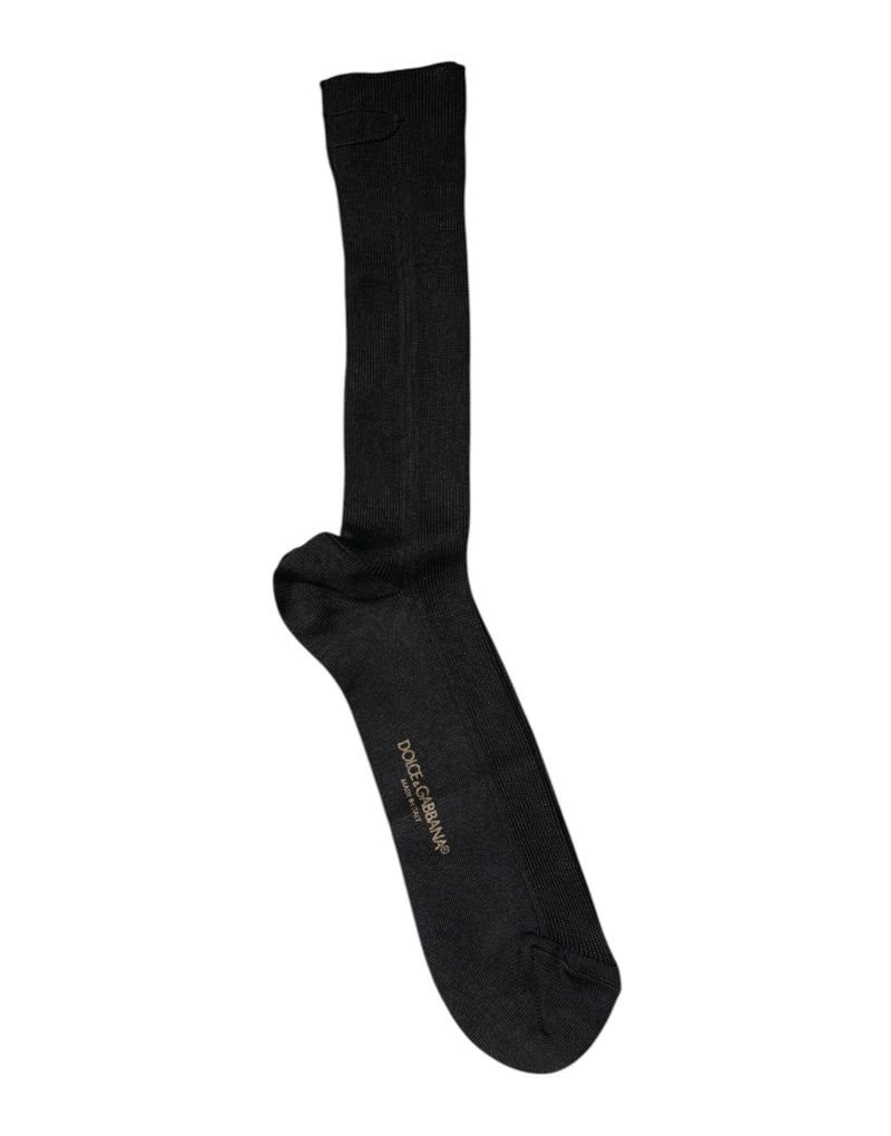 Black Cotton DG Logo Mid Calf Men Socks-Dolce & Gabbana-LabelTerrace.com