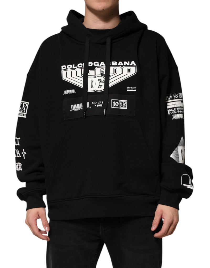 Black Cotton DG Milano Logo Print Hoodie Sweater-Dolce & Gabbana-LabelTerrace.com