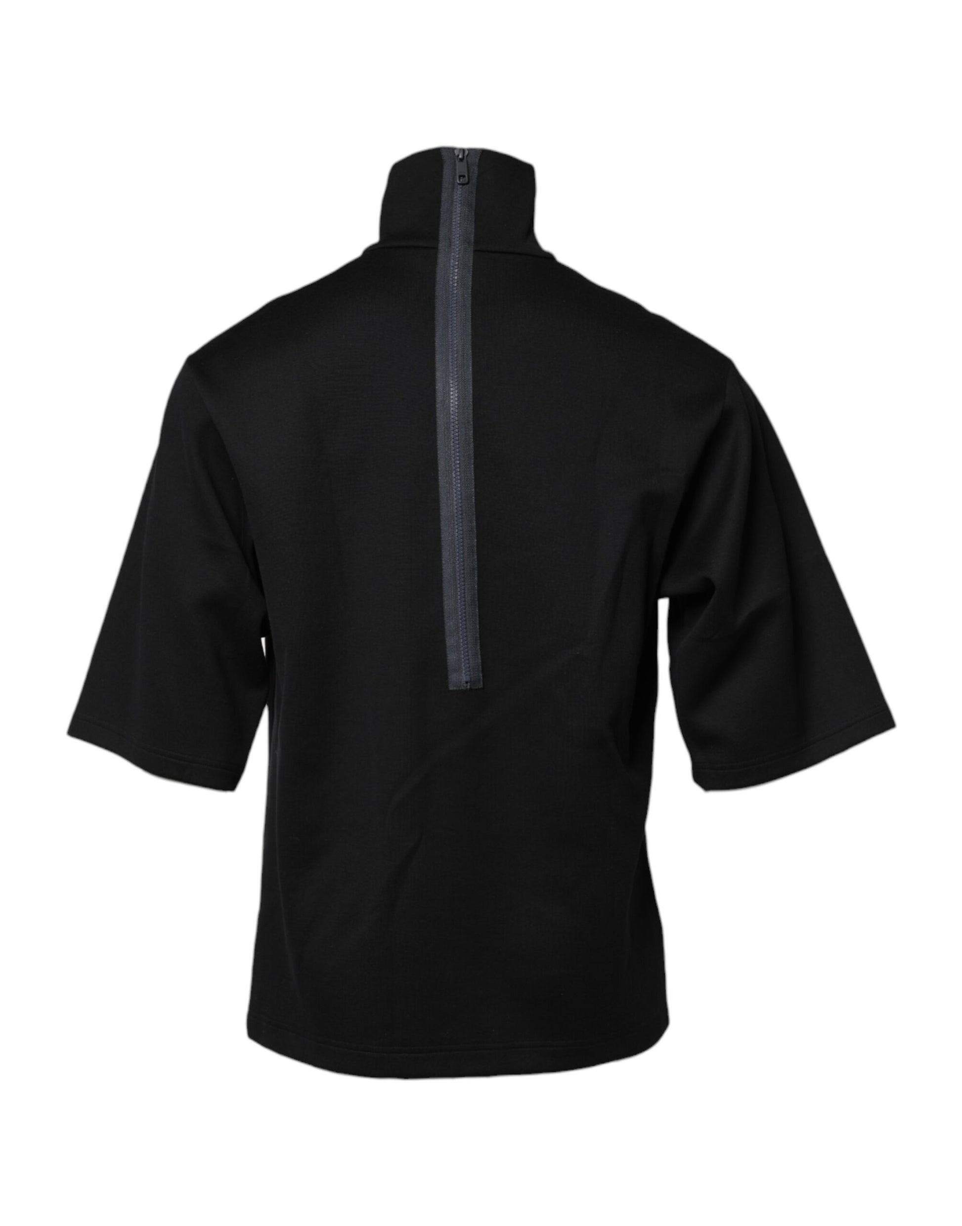 Black Cotton DG Print Turtleneck T-shirt-Dolce & Gabbana-LabelTerrace.com