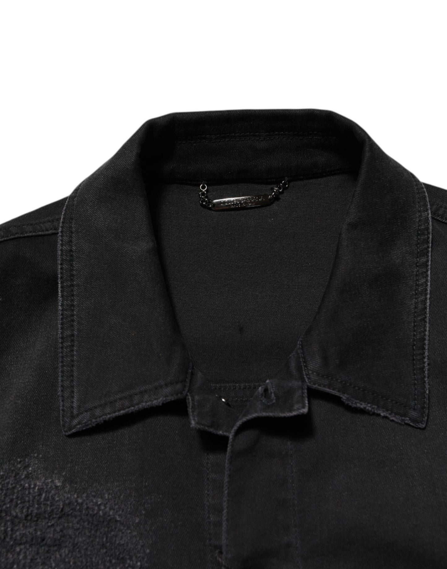 Black Cotton Denim Stretch Button Up Jacket-Dolce & Gabbana-LabelTerrace.com