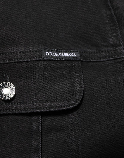 Black Cotton Denim Stretch Button Up Jacket-Dolce & Gabbana-LabelTerrace.com