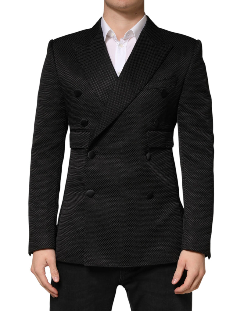 Black Cotton Double Breasted 2 Button Blazer