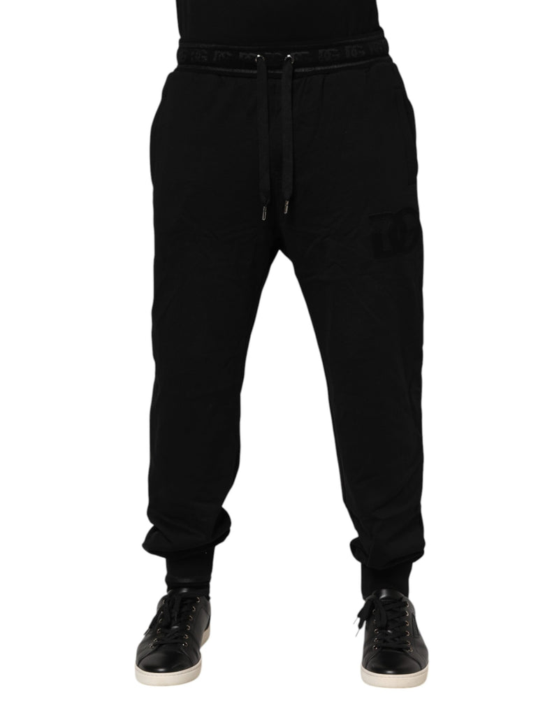 Black Cotton Drawstring Jogger Pants-Dolce & Gabbana-LabelTerrace.com
