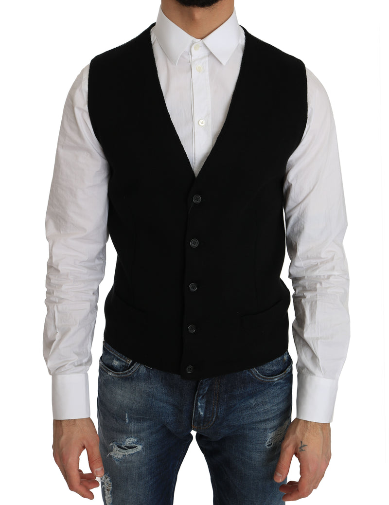 Black Cotton Dress Woven Waistcoat-Dolce & Gabbana-LabelTerrace.com