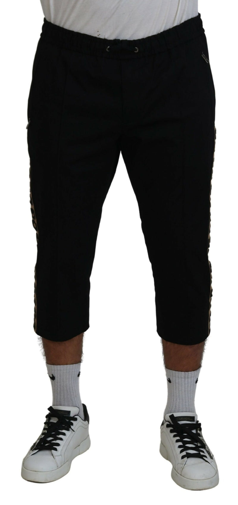 Black Cotton Elastic Waist DG Logo Cropped Pants-Dolce & Gabbana-LabelTerrace.com