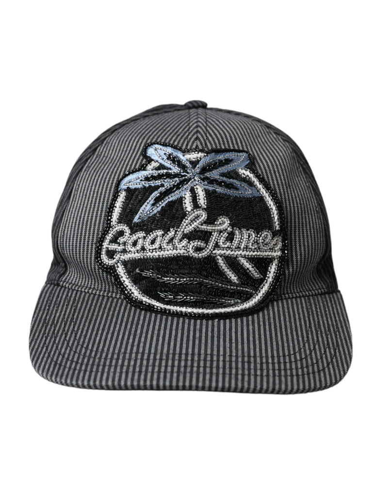 Black Cotton Embellished Baseball Hat Men-Dolce & Gabbana-LabelTerrace.com