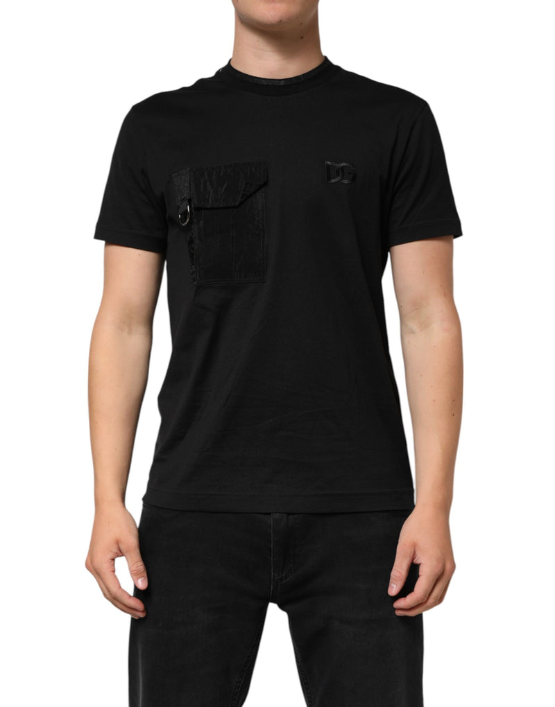 Black Cotton Embroidered DG Logo Pocket T-shirt-Dolce & Gabbana-LabelTerrace.com