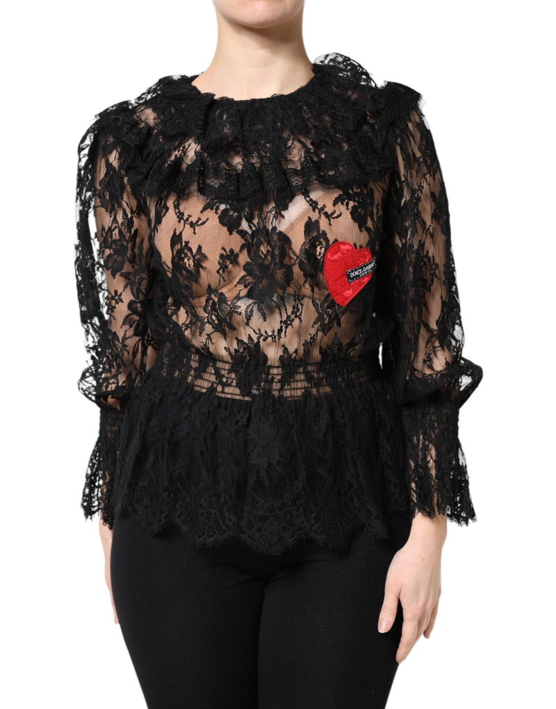 Black Cotton Floral Lace Women Blouse Top-Dolce & Gabbana-LabelTerrace.com
