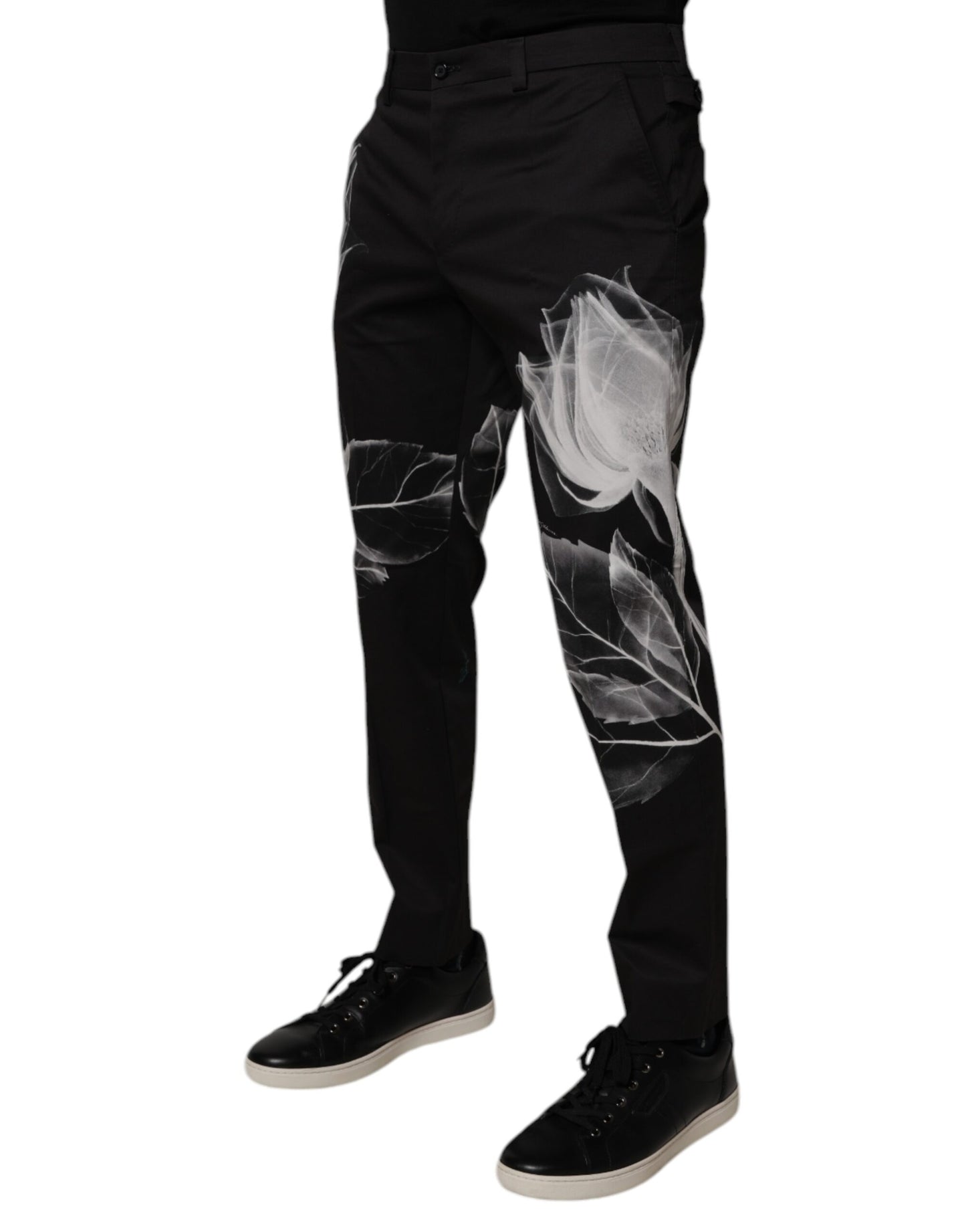 Black Cotton Floral Skinny Dress Pants-Dolce & Gabbana-LabelTerrace.com