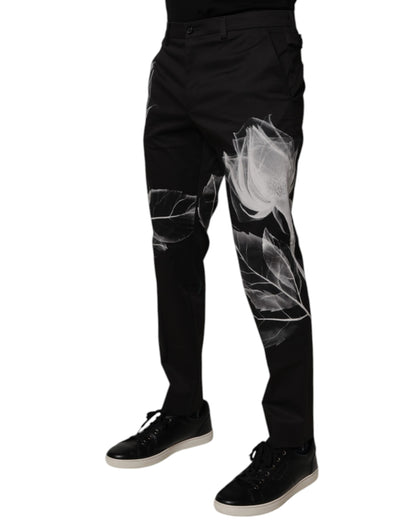 Black Cotton Floral Skinny Dress Pants-Dolce & Gabbana-LabelTerrace.com