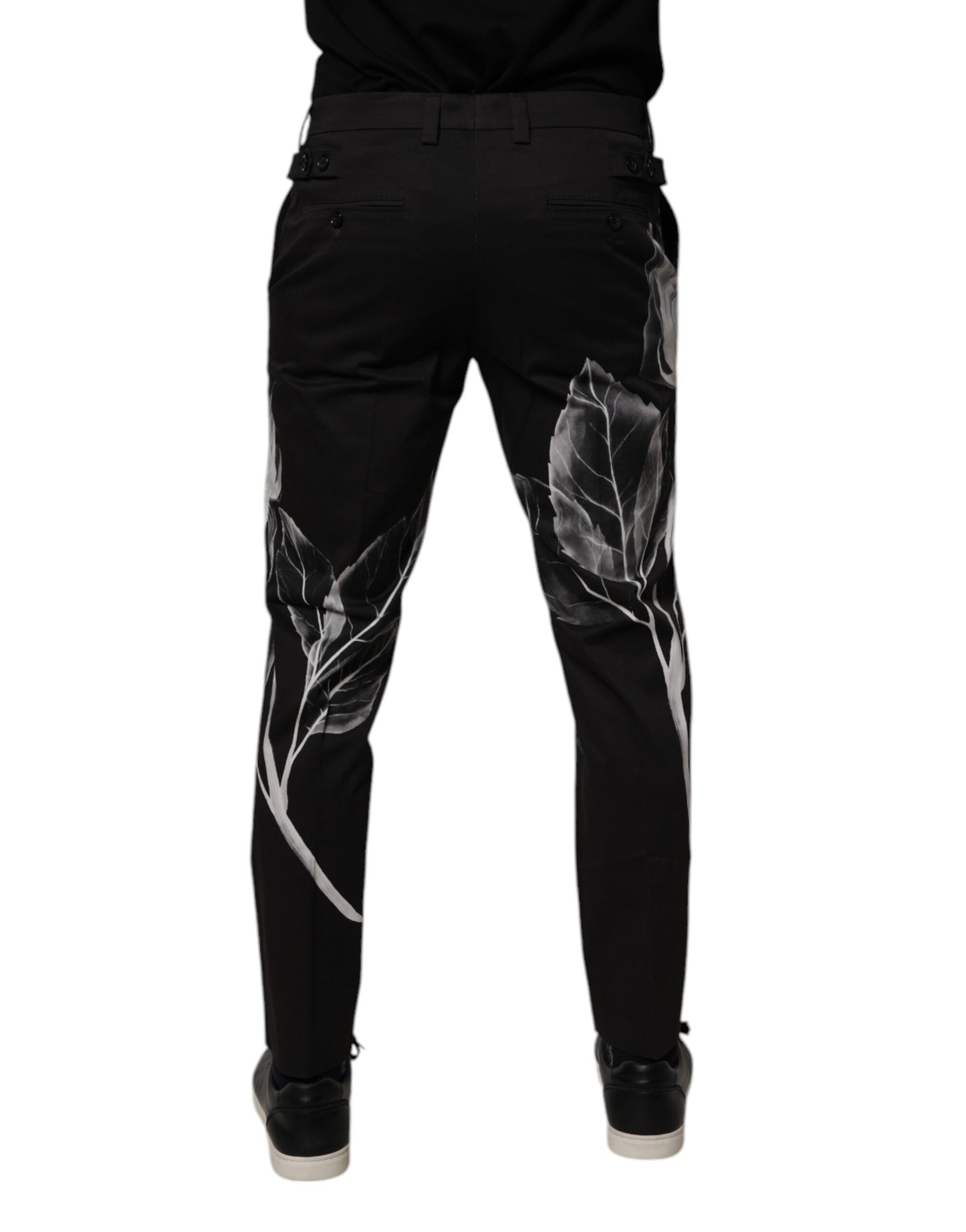 Black Cotton Floral Skinny Dress Pants-Dolce & Gabbana-LabelTerrace.com