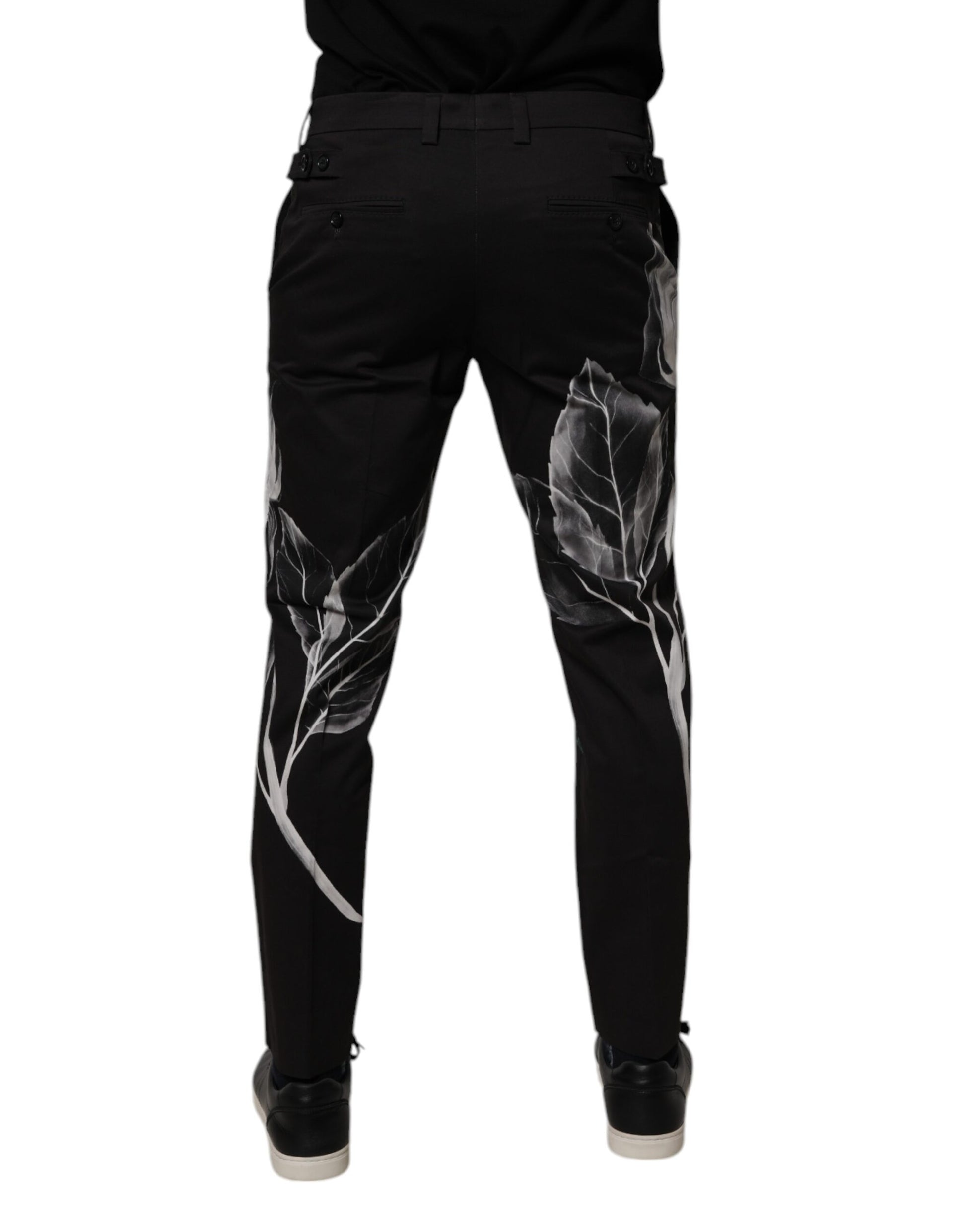 Black Cotton Floral Skinny Dress Pants-Dolce & Gabbana-LabelTerrace.com