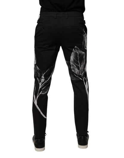 Black Cotton Floral Skinny Dress Pants-Dolce & Gabbana-LabelTerrace.com