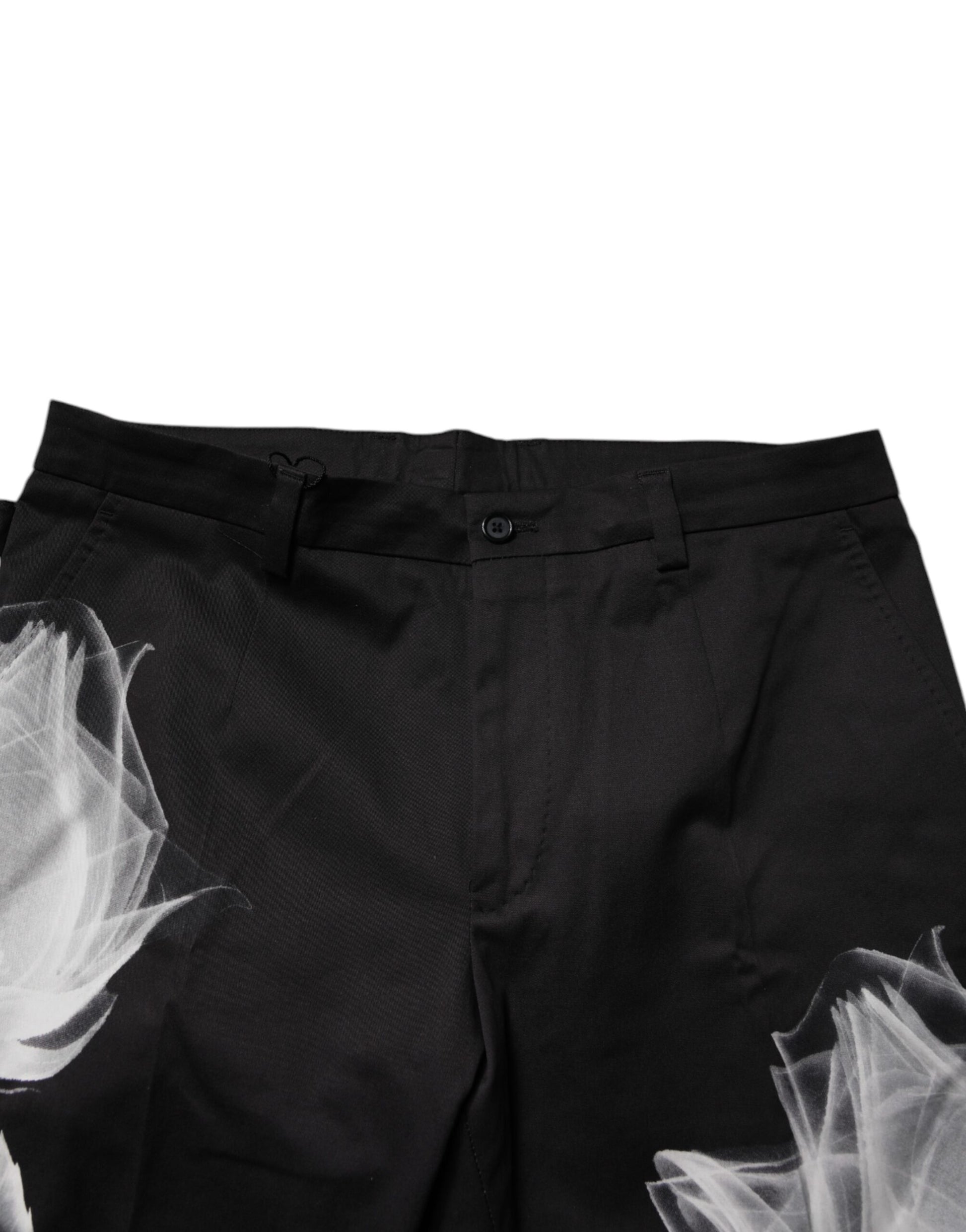 Black Cotton Floral Skinny Dress Pants-Dolce & Gabbana-LabelTerrace.com