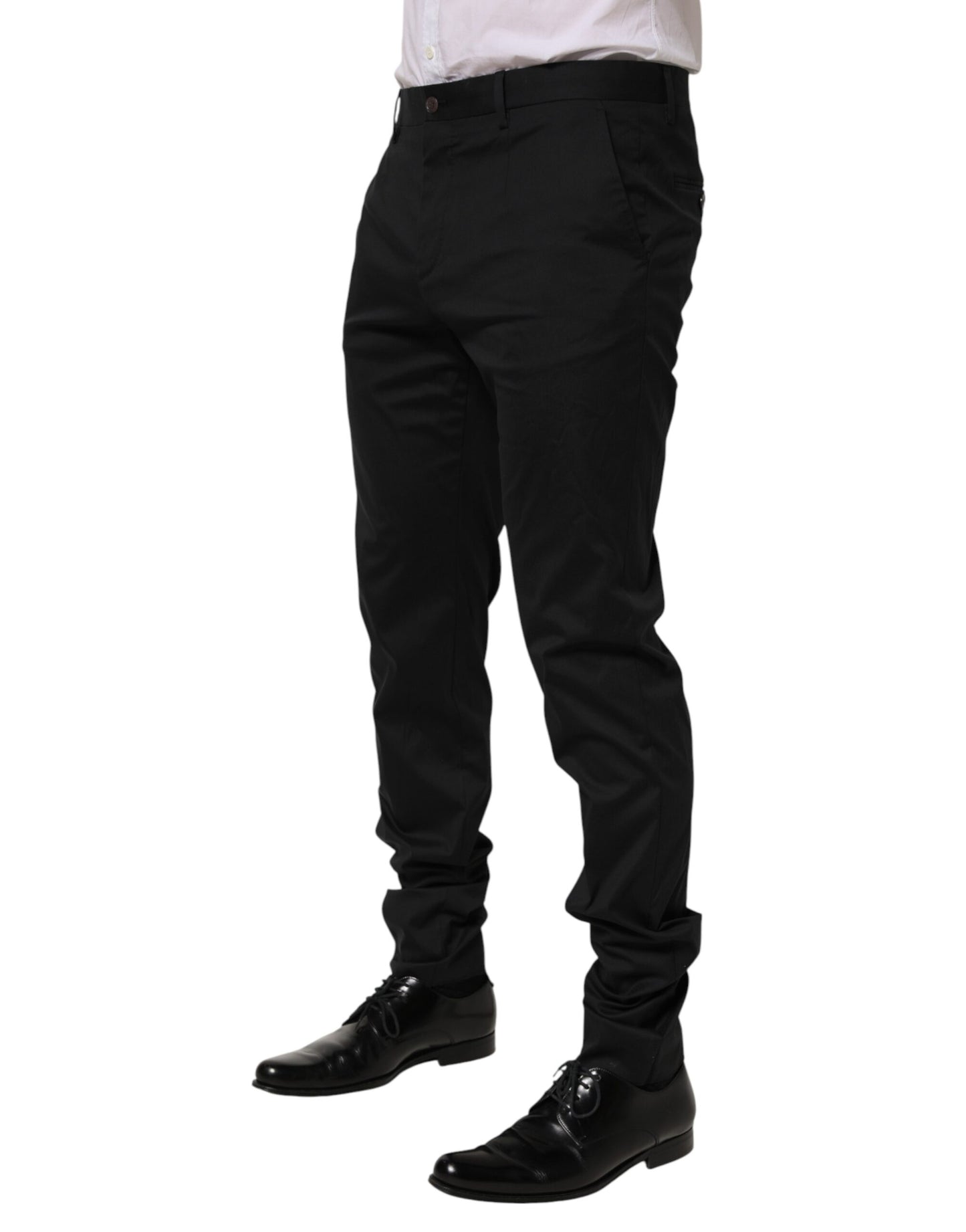 Black Cotton Formal Dress Men Trouser Pants-Dolce & Gabbana-LabelTerrace.com