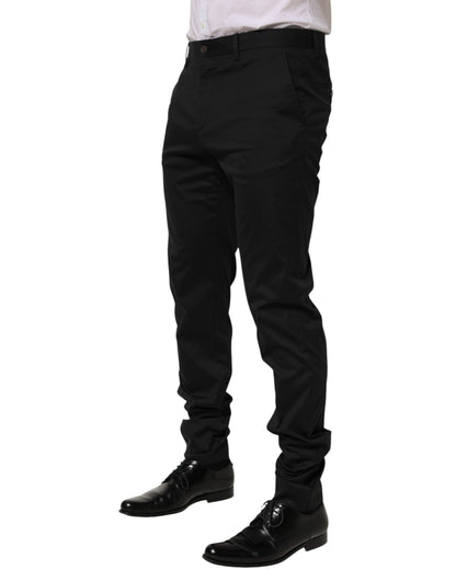 Black Cotton Formal Dress Men Trouser Pants-Dolce & Gabbana-LabelTerrace.com
