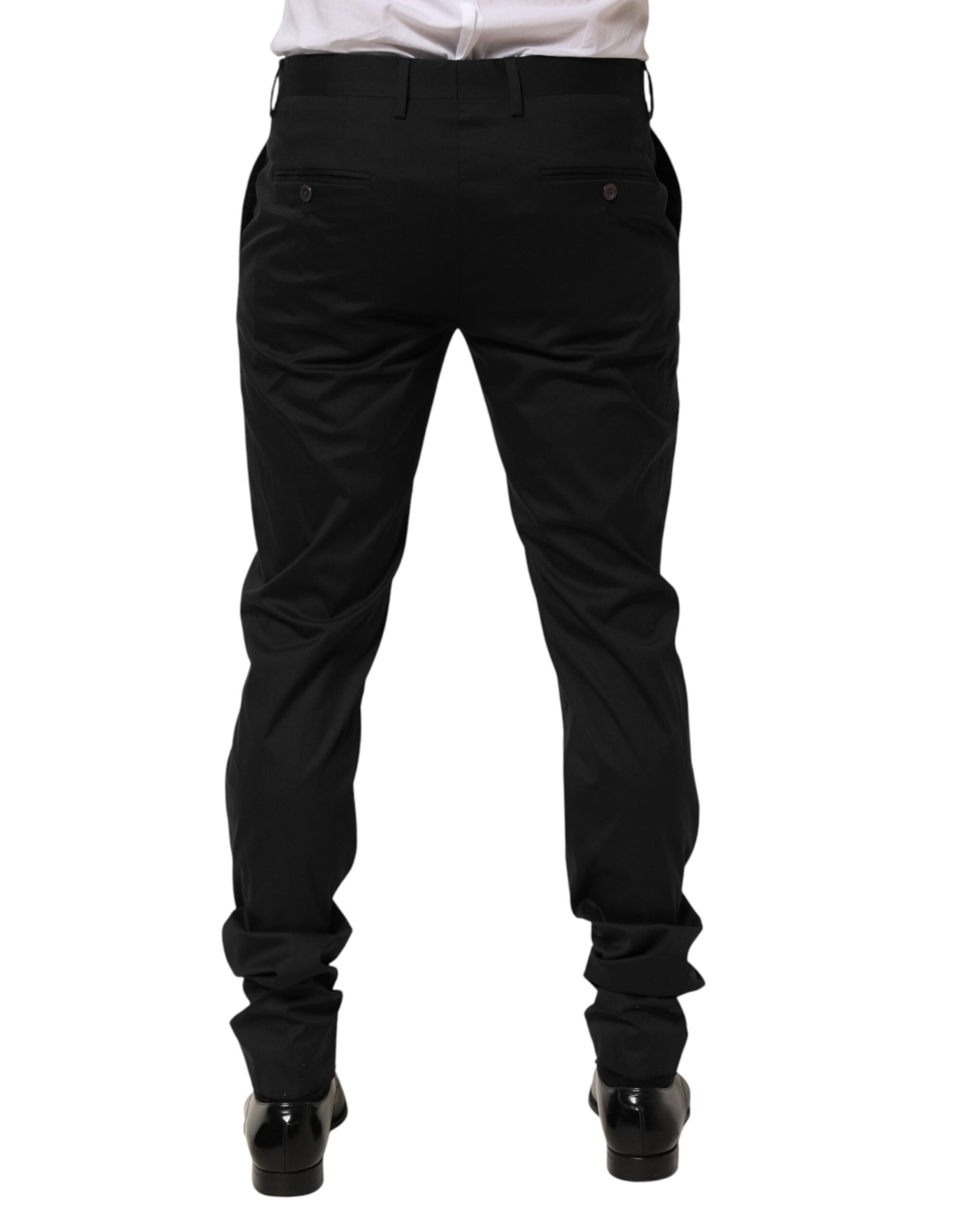 Black Cotton Formal Dress Men Trouser Pants-Dolce & Gabbana-LabelTerrace.com