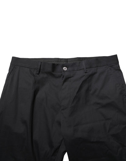 Black Cotton Formal Dress Men Trouser Pants-Dolce & Gabbana-LabelTerrace.com