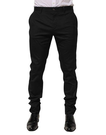 Black Cotton Formal Dress Men Trouser Pants-Dolce & Gabbana-LabelTerrace.com