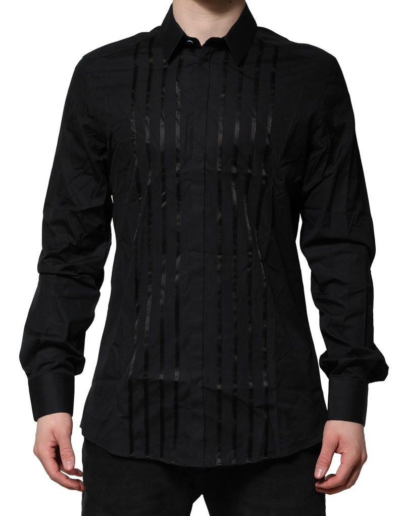 Black Cotton GOLD Mens Dress Formal Shirt-Dolce & Gabbana-LabelTerrace.com