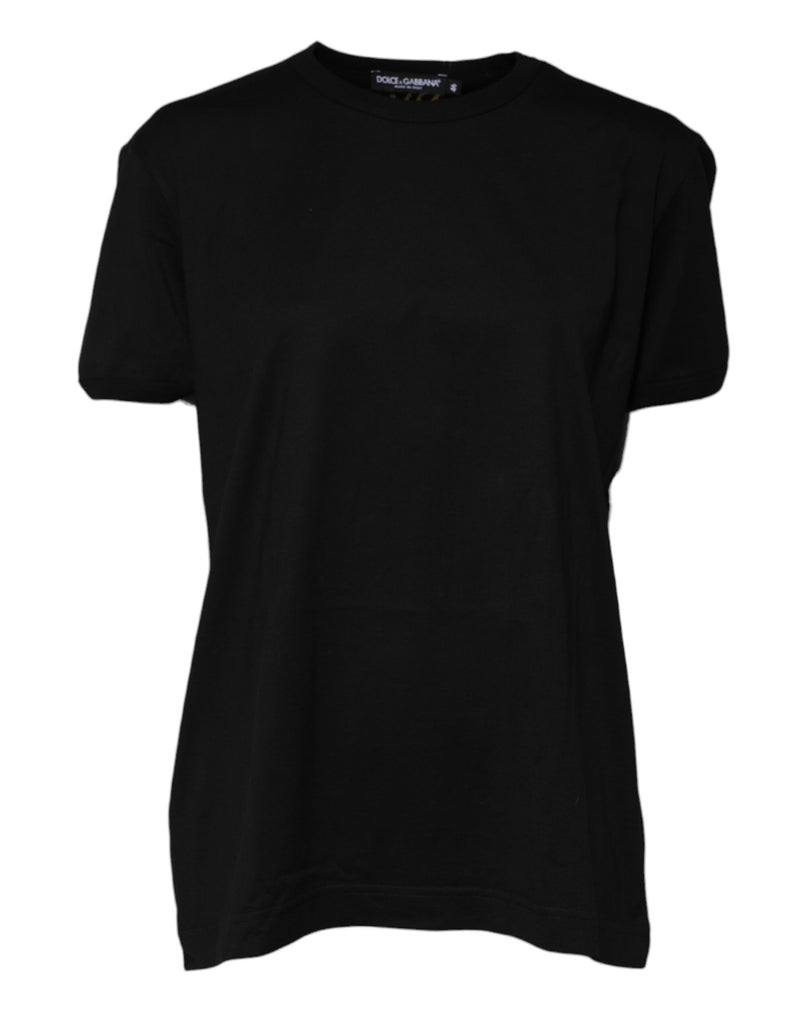 Black Cotton Goodluck Tee Crew Neck T-shirt-Dolce & Gabbana-LabelTerrace.com