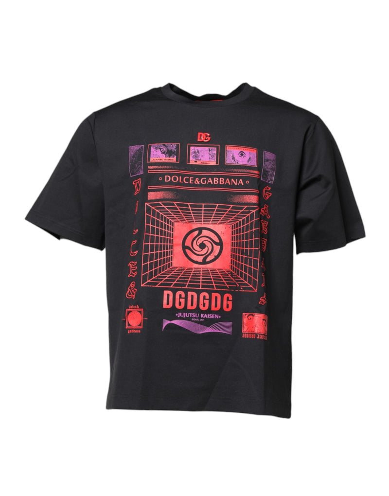 Black Cotton Graphic Print Crew Neck T-shirt-Dolce & Gabbana-LabelTerrace.com