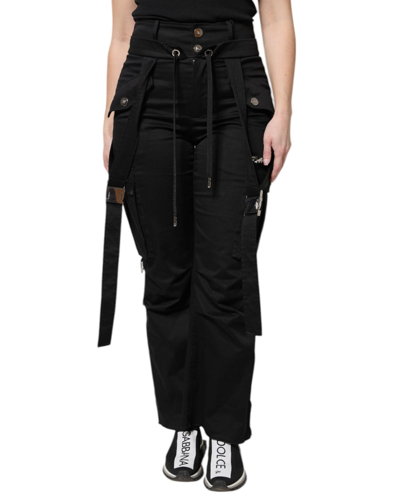 Black Cotton High Waist Cargo Pants-Dolce & Gabbana-LabelTerrace.com
