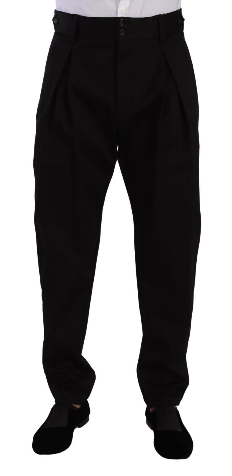 Black Cotton High Waist Men Trouser Dress Pants-Dolce & Gabbana-LabelTerrace.com