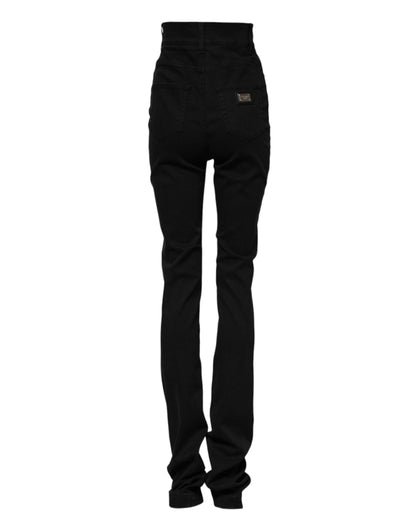 Black Cotton High Waist Skinny Denim Jeans-Dolce & Gabbana-LabelTerrace.com