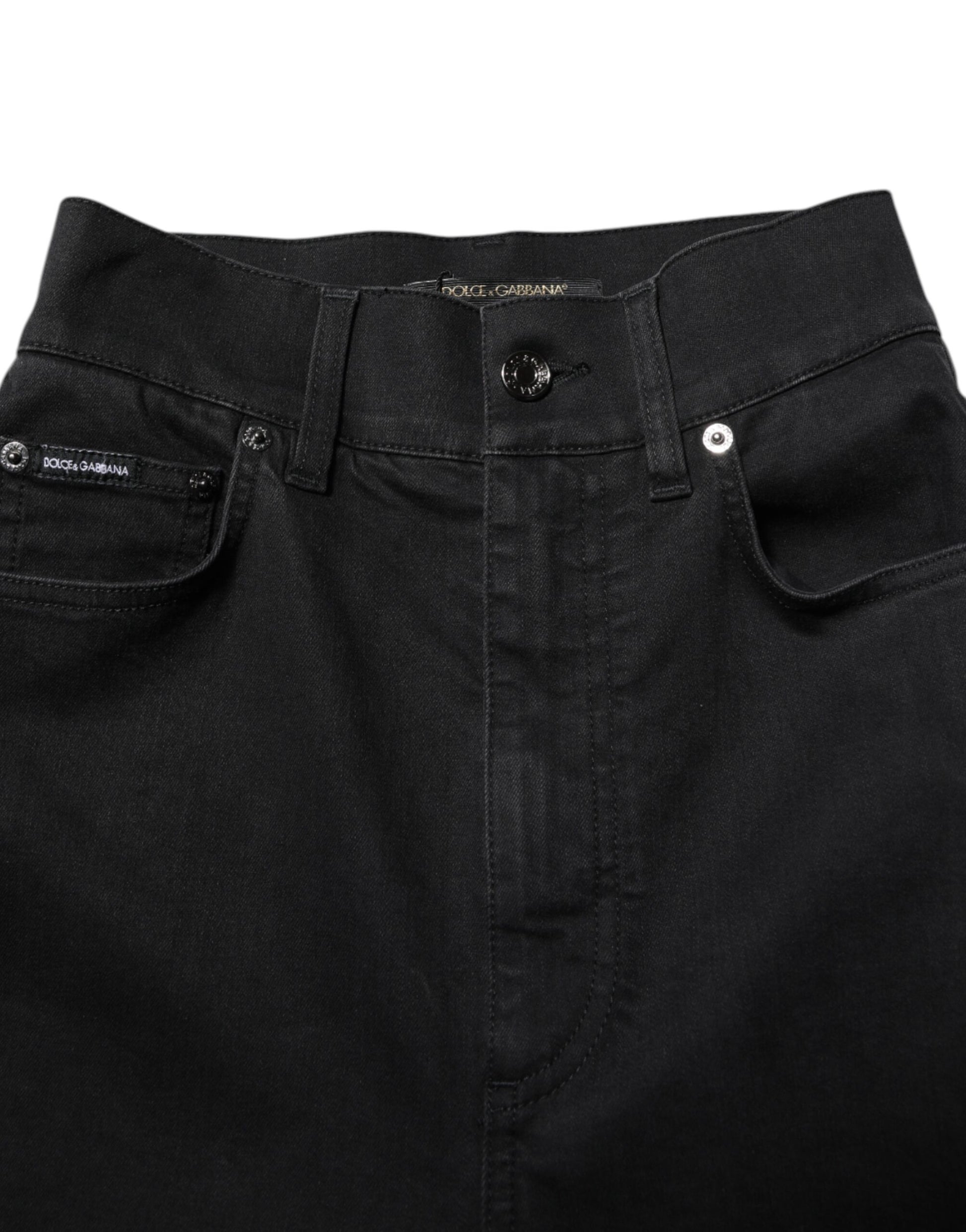 Black Cotton High Waist Skinny Denim Jeans-Dolce & Gabbana-LabelTerrace.com