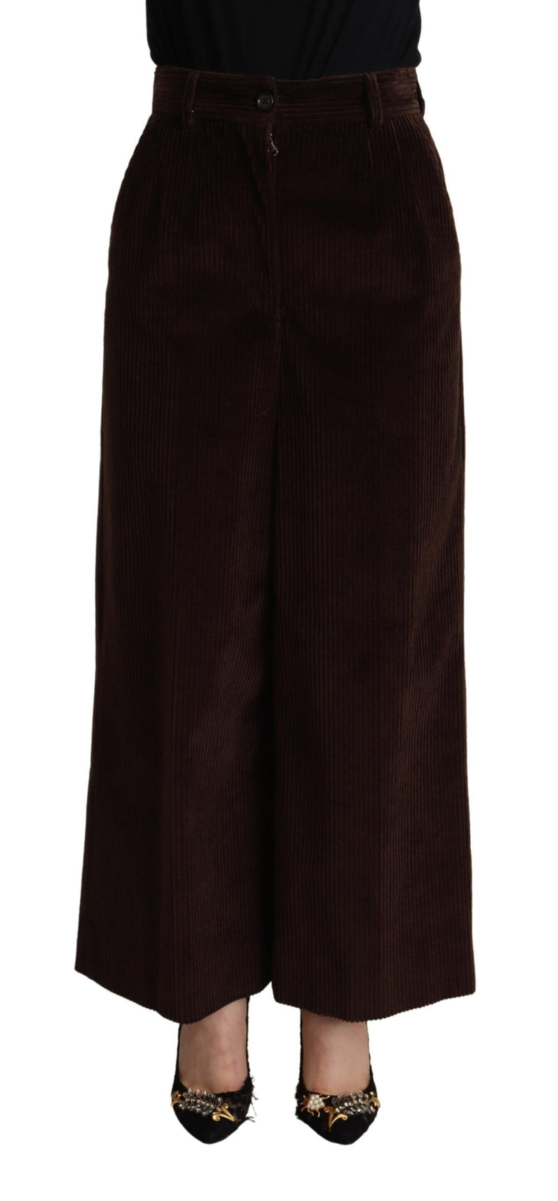 Black Cotton High Waist Trouser Wide Leg Pants-Dolce & Gabbana-LabelTerrace.com