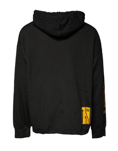Black Cotton Hooded DG Shield Pullover Sweater-Dolce & Gabbana-LabelTerrace.com