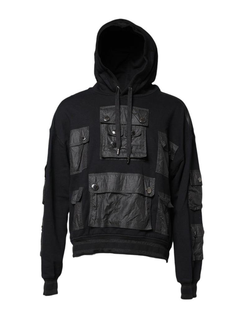 Black Cotton Hooded Sweatshirt Sweater-Dolce & Gabbana-LabelTerrace.com