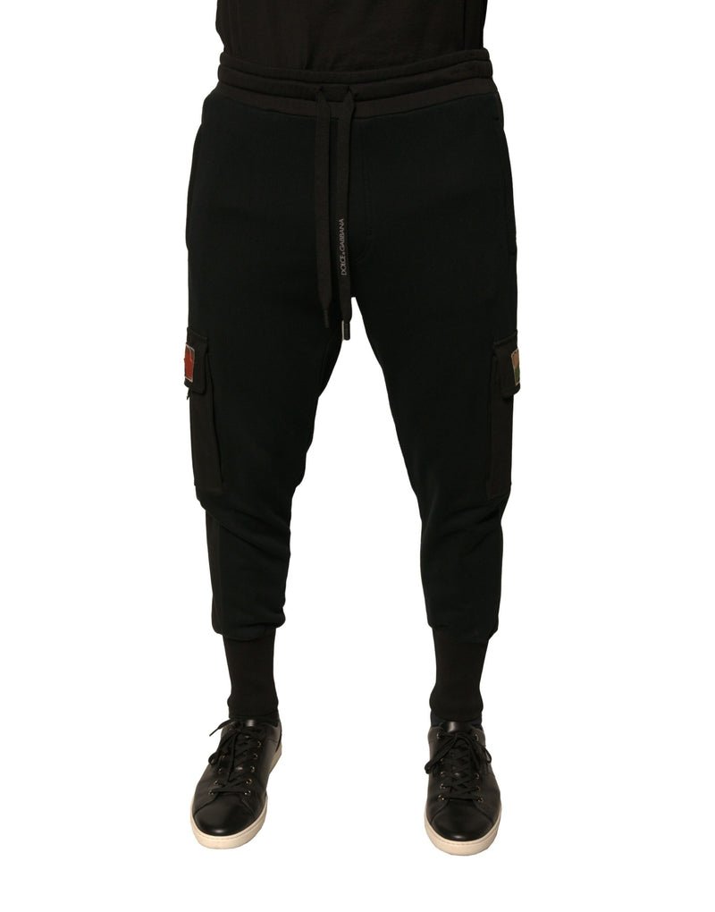 Black Cotton Jogger Cargo Sweatpants Pants-Dolce & Gabbana-LabelTerrace.com