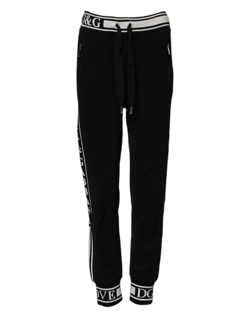 Black Cotton Jogger Logo Waist Pants-Dolce & Gabbana-LabelTerrace.com