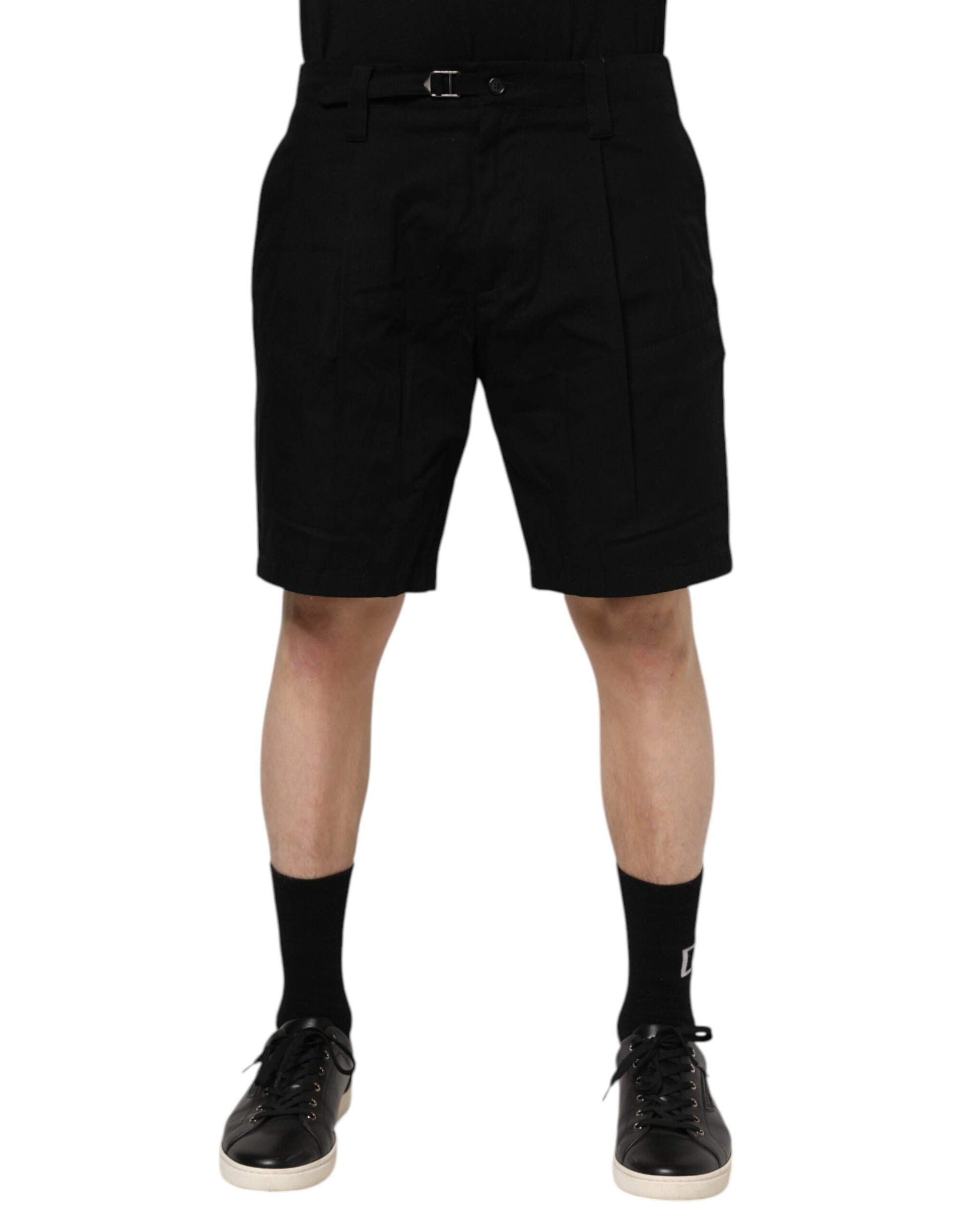 Black Cotton Knee Length Men Bermuda Shorts-Dolce & Gabbana-LabelTerrace.com