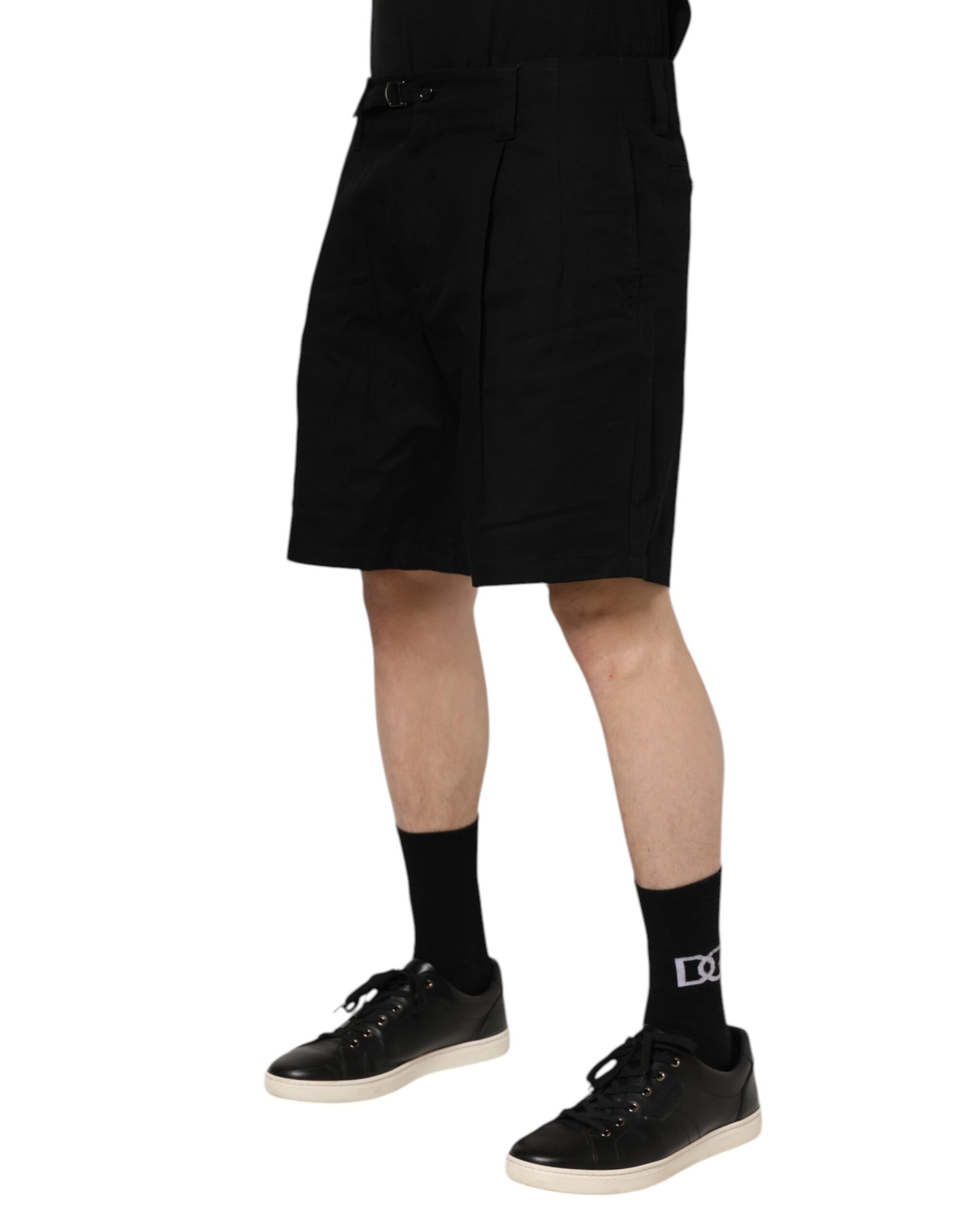 Black Cotton Knee Length Men Bermuda Shorts-Dolce & Gabbana-LabelTerrace.com