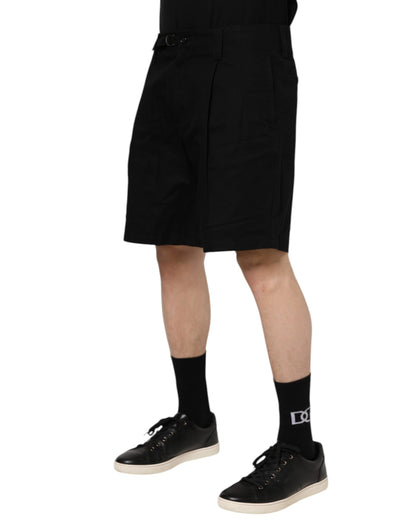 Black Cotton Knee Length Men Bermuda Shorts-Dolce & Gabbana-LabelTerrace.com