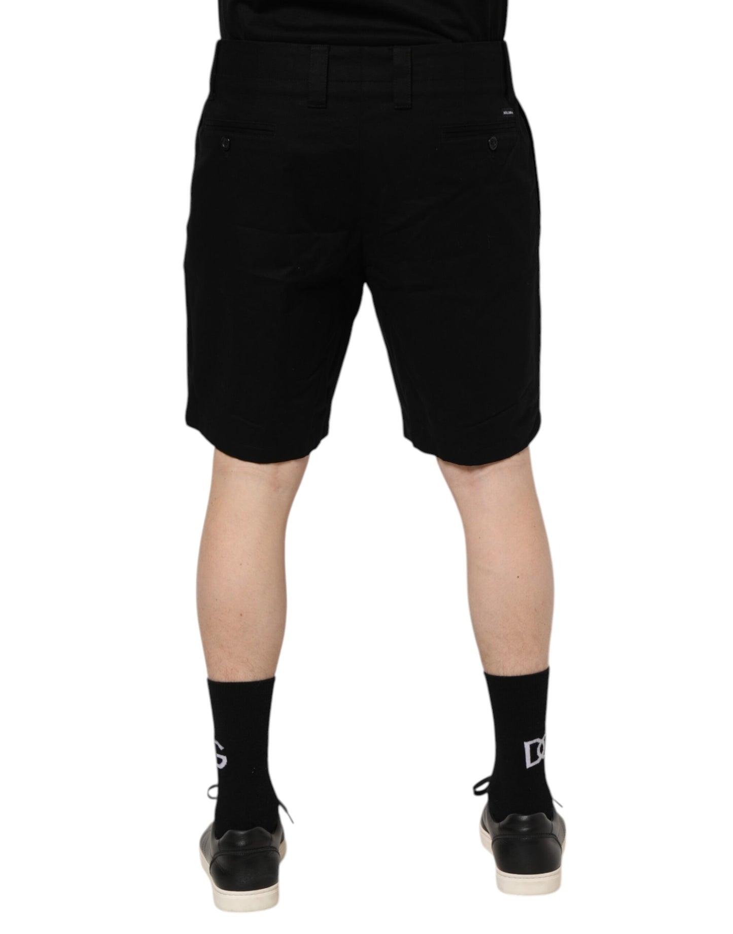 Black Cotton Knee Length Men Bermuda Shorts-Dolce & Gabbana-LabelTerrace.com