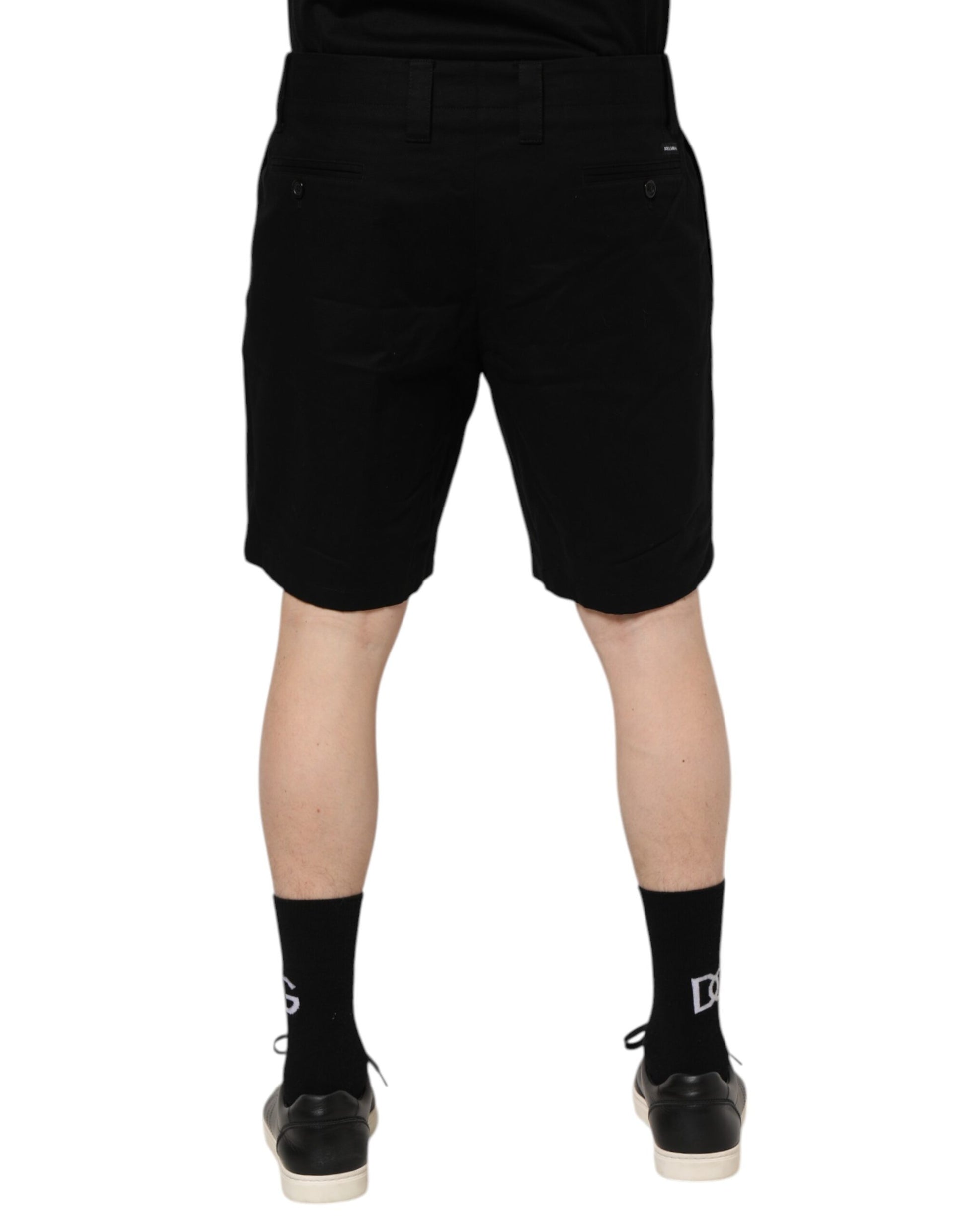 Black Cotton Knee Length Men Bermuda Shorts-Dolce & Gabbana-LabelTerrace.com