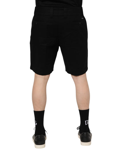 Black Cotton Knee Length Men Bermuda Shorts-Dolce & Gabbana-LabelTerrace.com