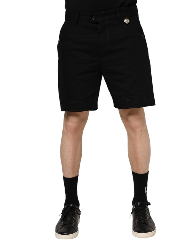 Black Cotton Knee Length Men Bermuda Shorts-Dolce & Gabbana-LabelTerrace.com