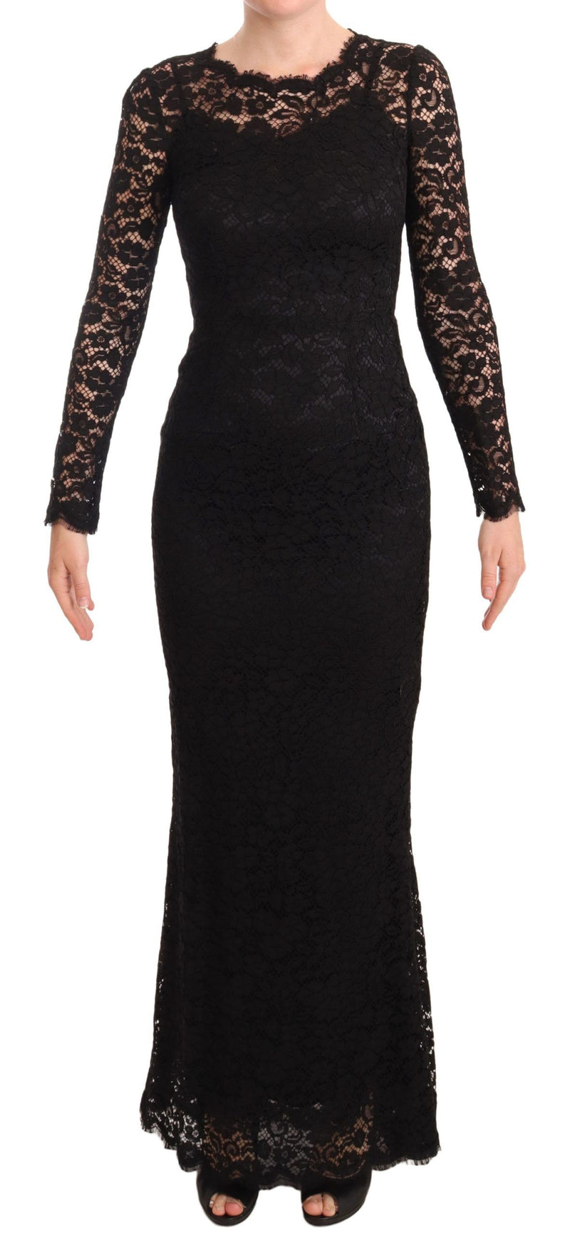 Black Cotton Lace Mermaid Long Sleeves Dress-Dolce & Gabbana-LabelTerrace.com