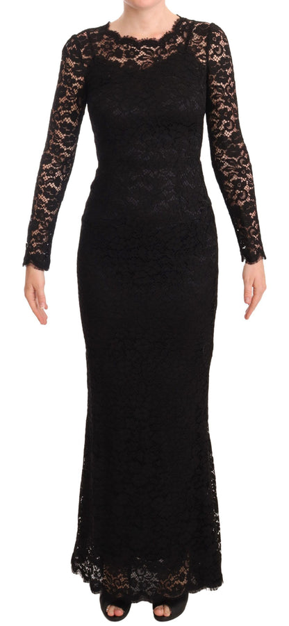 Black Cotton Lace Mermaid Long Sleeves Dress